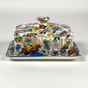 Vintage Ceramic Butter Dish with Lid Floral Chintz Made in England Grimwades ?